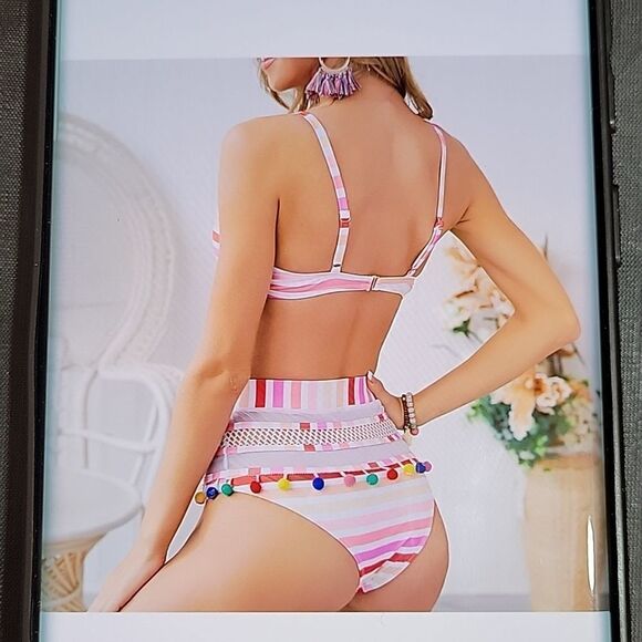 BRAND NEW ROSA SECRET  TWO PIECE HIGH WAIST BIKINI SET SPRINT TASSEL SWIMSUITS - Picture 3 of 14